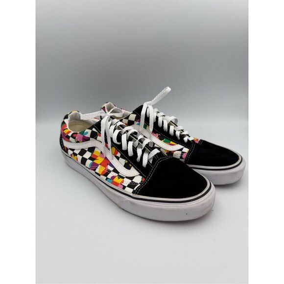 Vans Mens Black Old Skool Floral Checkerboard Low Top Skate Sneaker Shoes Size 9 - Picture 4 of 9